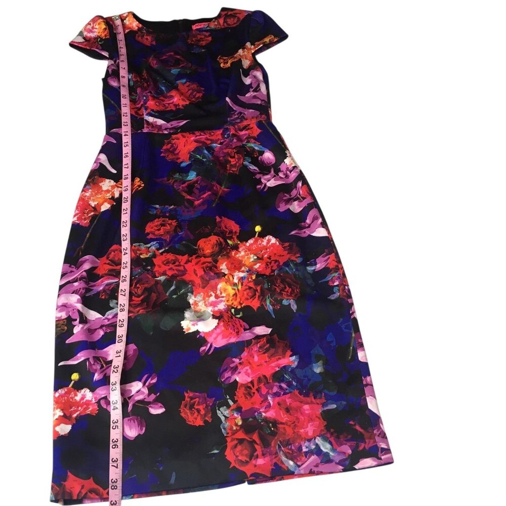 Betsey Johnson Dress Womens 2 Black Floral Cap Sleeve Sheath Back Zip Cocktail - Picture 8 of 16